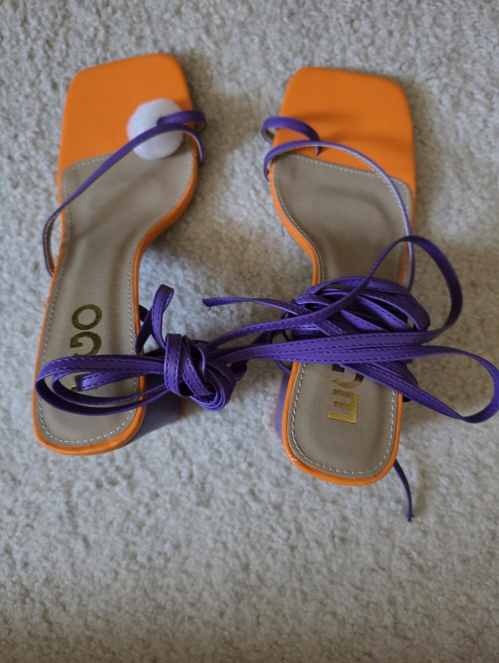 EGO Orange and Purple Lace-Up Square-Toe Sandals